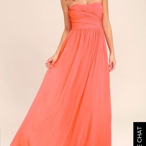 Coral pink strapless dress